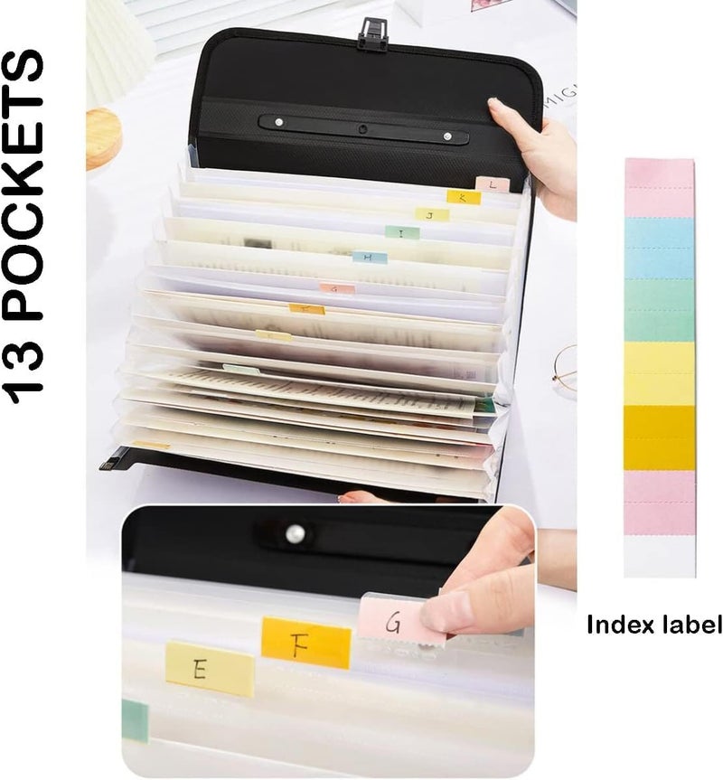 TRANBO Extra Large Legal Size/Foolscap 12 Pockets Accordion File Organizer with Handle, Portable Expanding File Folder, Expandable Plastic Document Organizer for Travel School Office - Black - Image 3